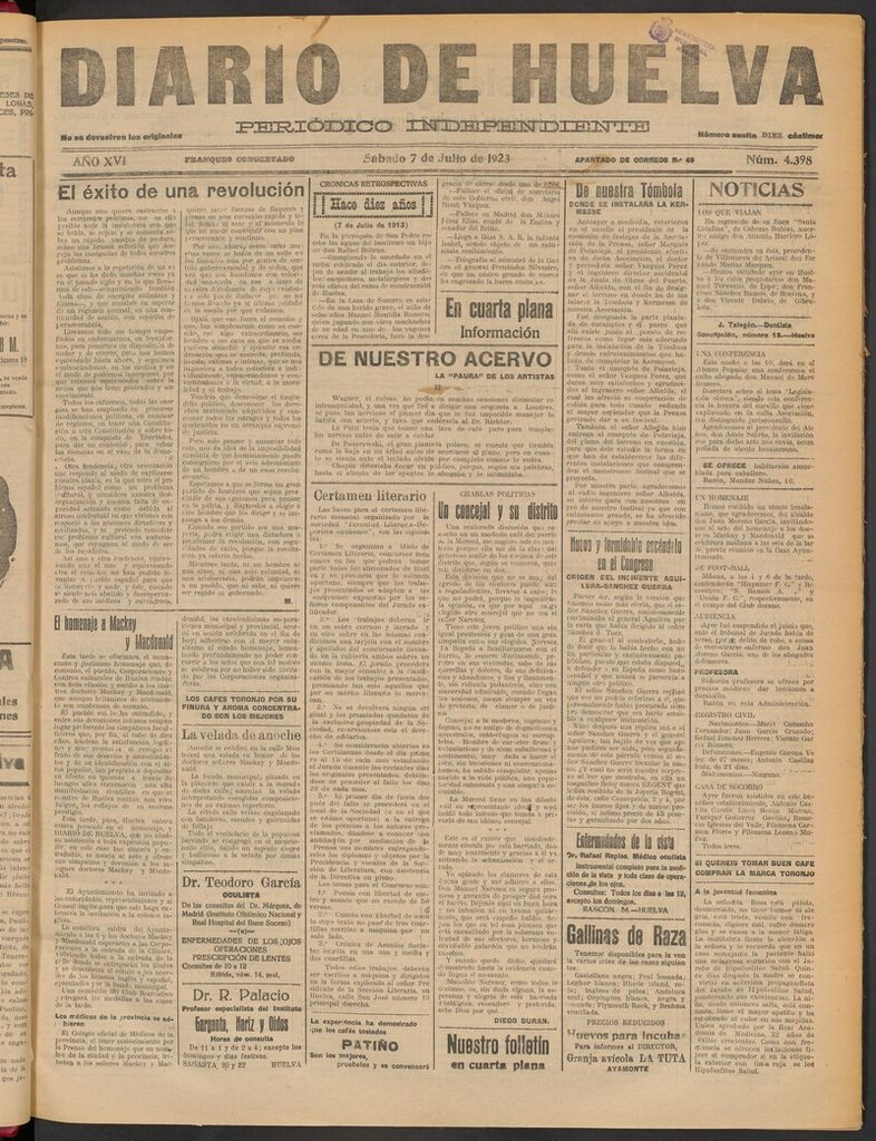 Miniatura de Diario de Huelva : periódico independiente del 7 de julio de 1923