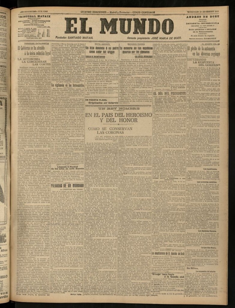 Miniatura de El Mundo del 18 de diciembre de 1918 (edición de provincias)