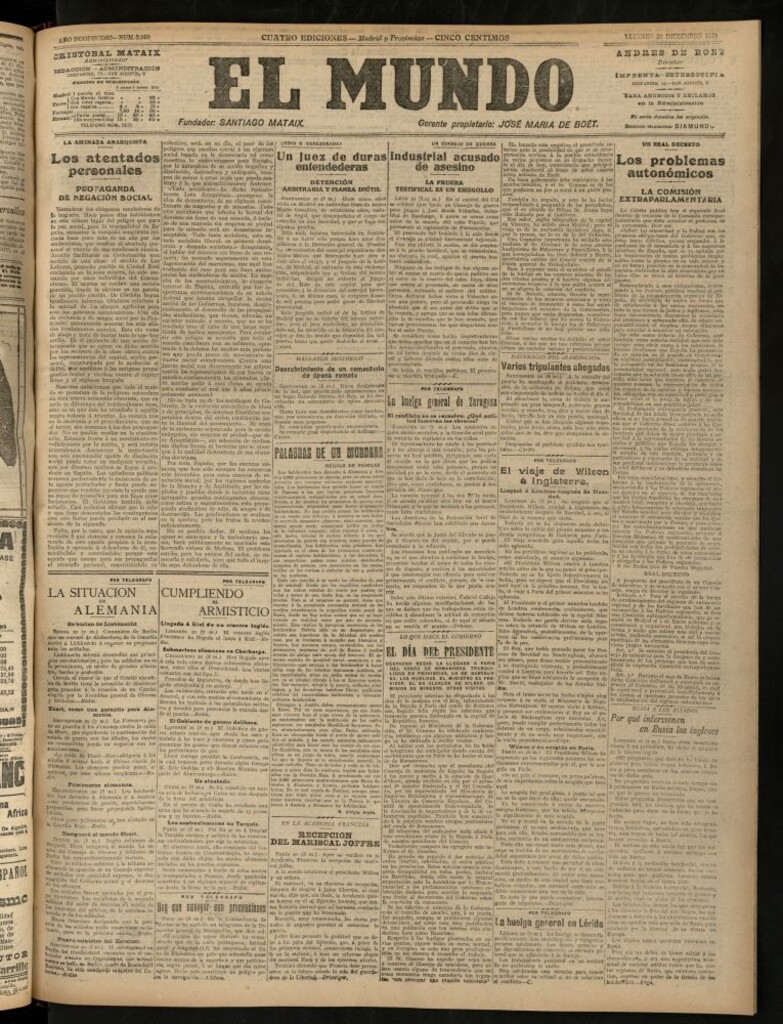 Miniatura de El Mundo del 20 de diciembre de 1918 (edición de provincias)