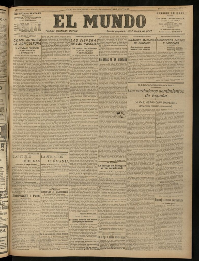 Miniatura de El Mundo del 22 de diciembre de 1918 (edición de provincias)