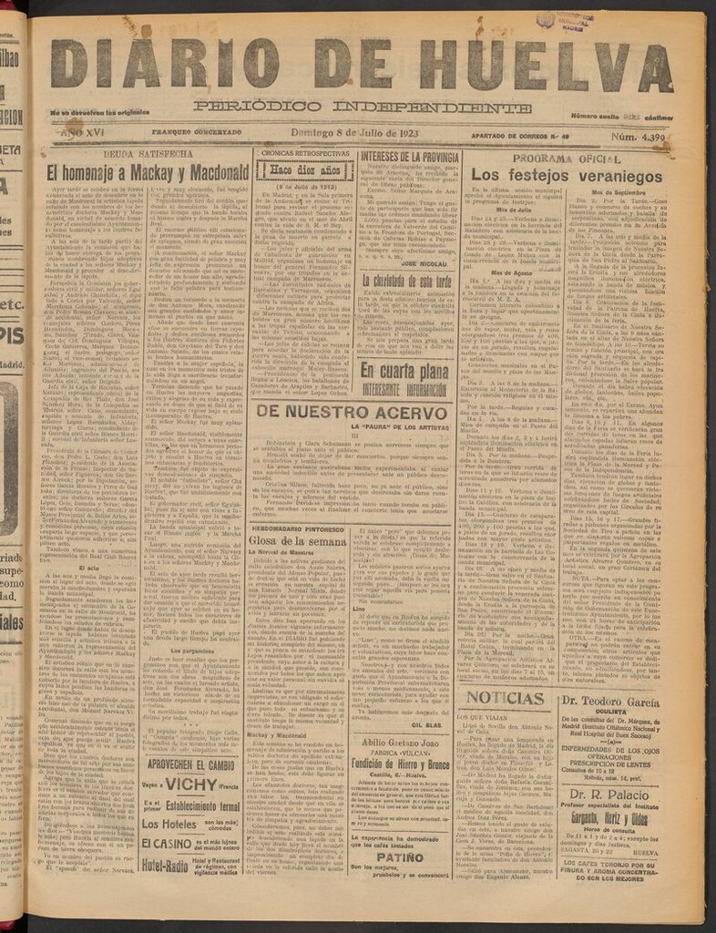 Miniatura de Diario de Huelva : periódico independiente del 8 de julio de 1923