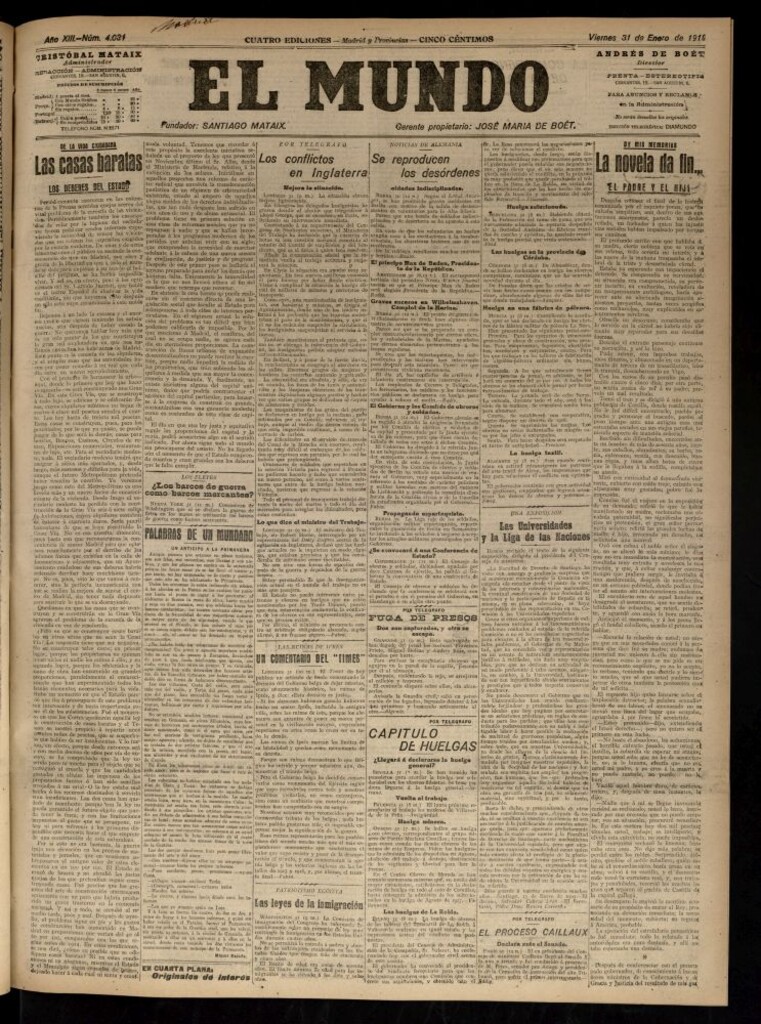 Miniatura de El Mundo del 31 de enero de 1919