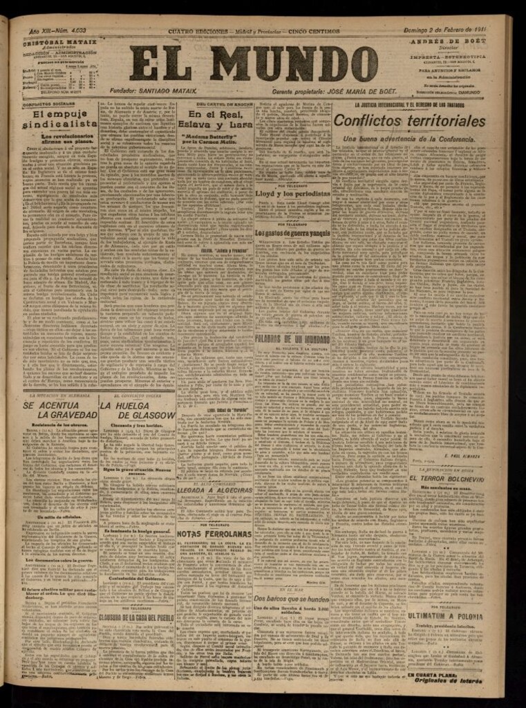 Miniatura de El Mundo del 2 de febrero de 1919