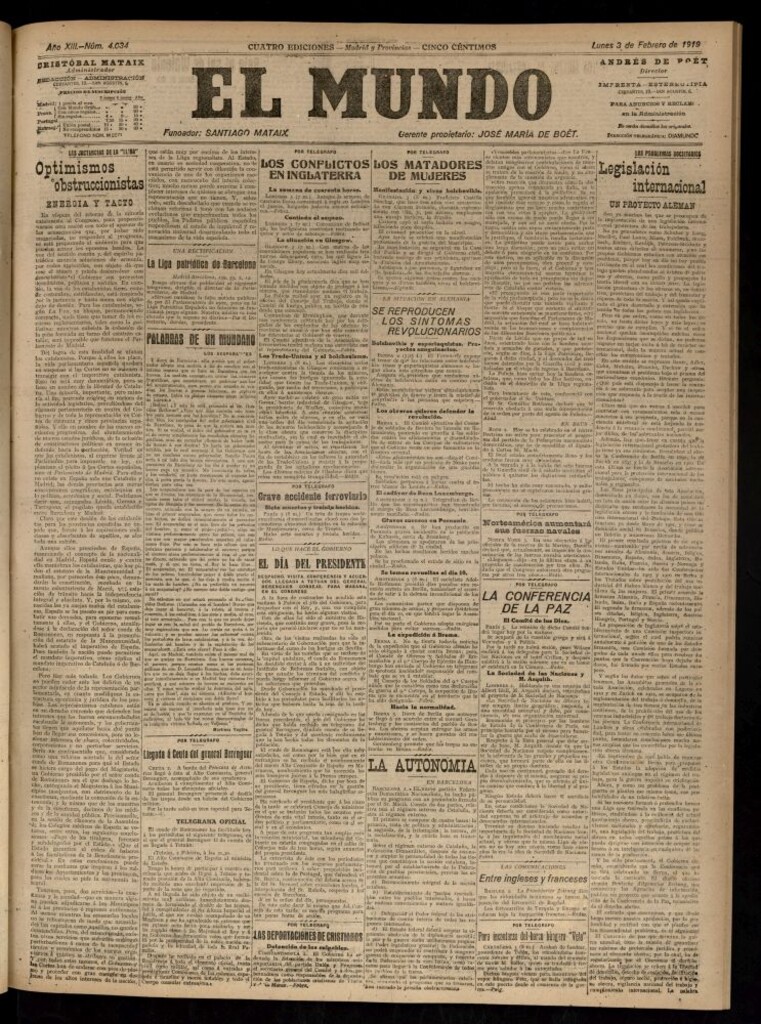 Miniatura de El Mundo del 3 de febrero de 1919