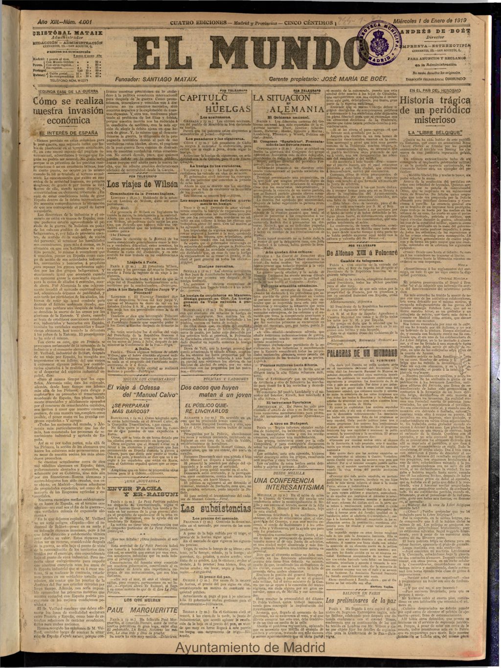Miniatura de El Mundo del 1 de enero de 1919