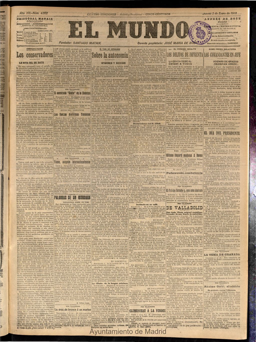 Miniatura de El Mundo del 2 de enero de 1919