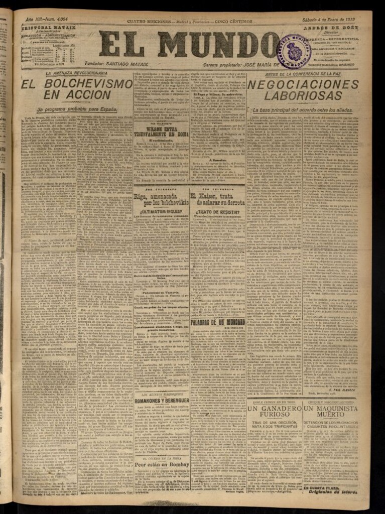 Miniatura de El Mundo del 4 de enero de 1919
