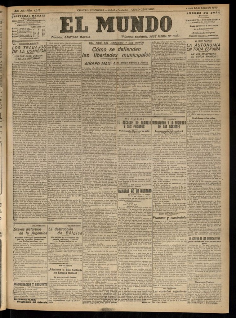Miniatura de El Mundo del 13 de enero de 1919