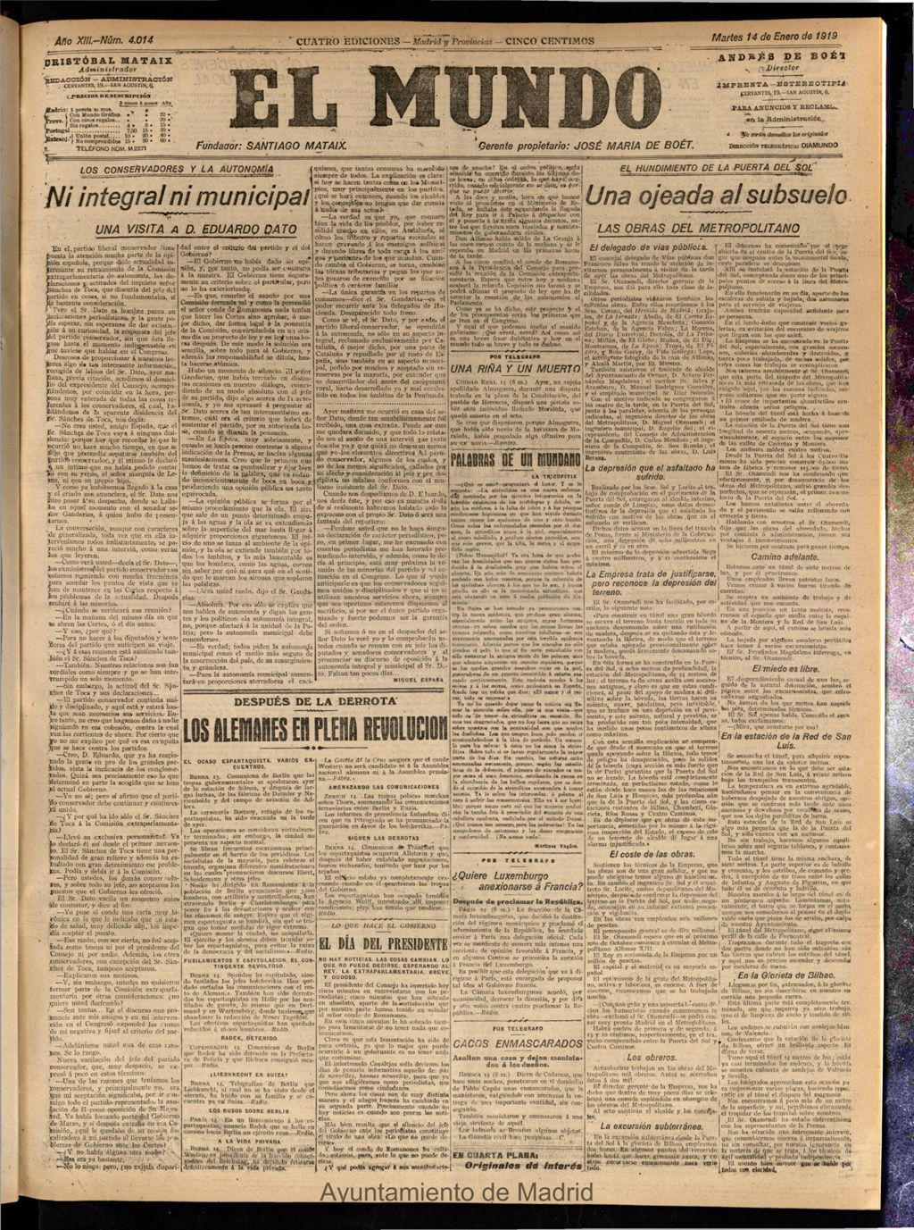 Miniatura de El Mundo del 14 de enero de 1919