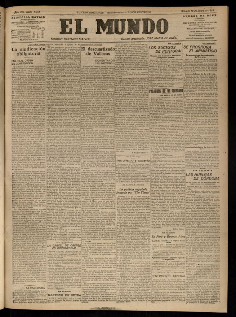 Miniatura de El Mundo del 18 de enero de 1919