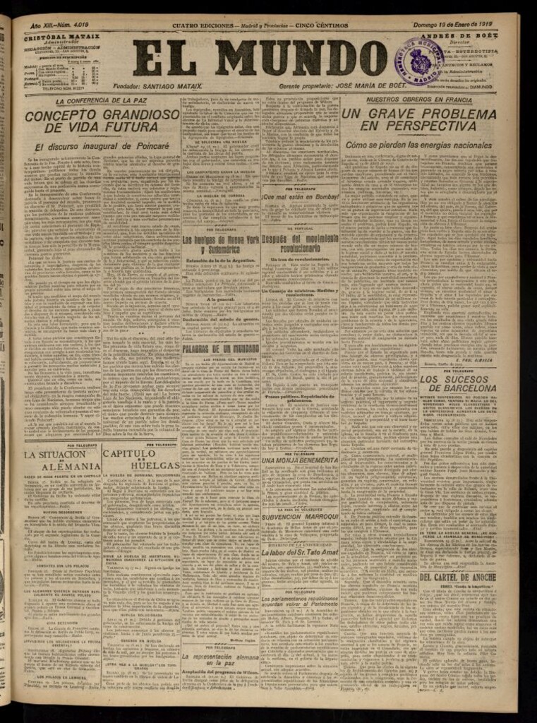 Miniatura de El Mundo del 19 de enero de 1919