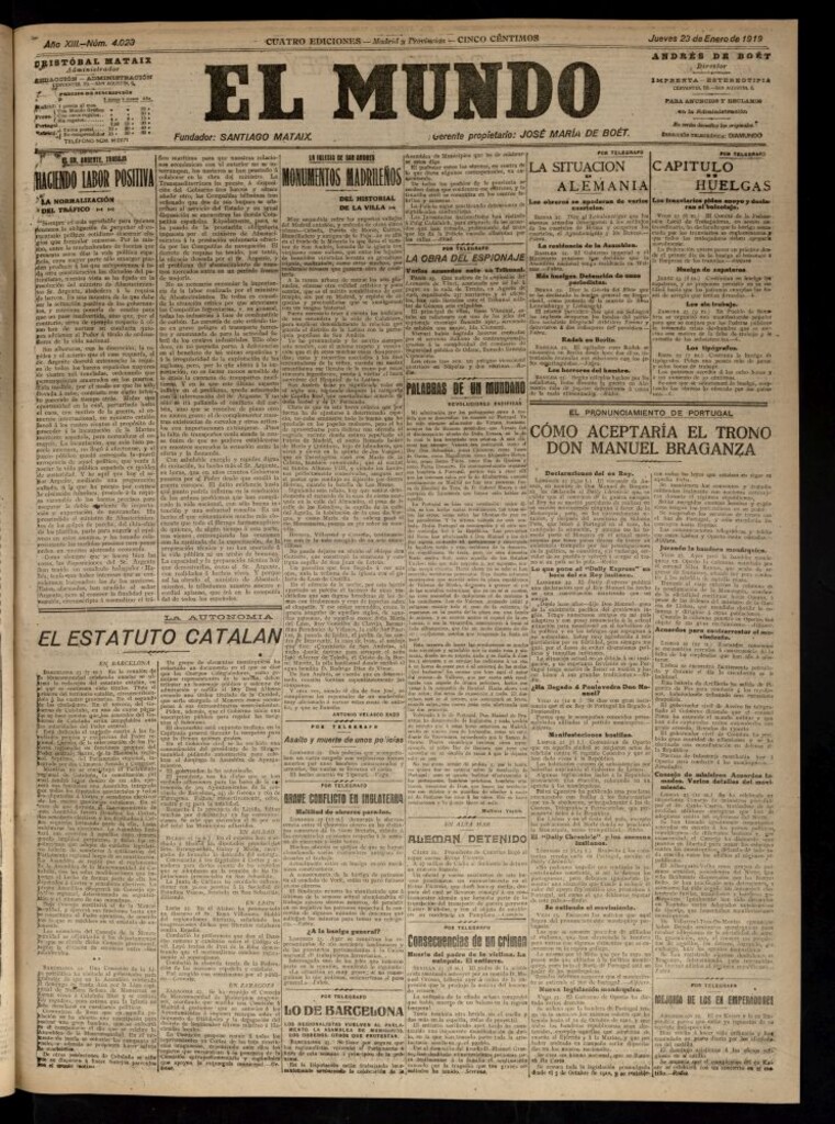 Miniatura de El Mundo del 23 de enero de 1919