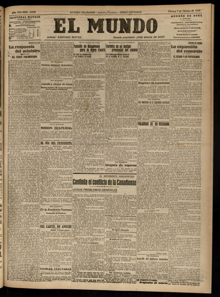 Miniatura de El Mundo del 7 de febrero de 1919