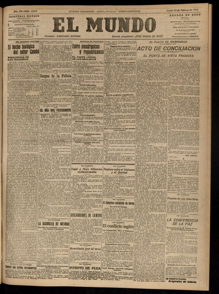 Miniatura de El Mundo del 10 de febrero de 1919