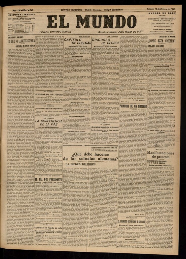 Miniatura de El Mundo del 15 de febrero de 1919