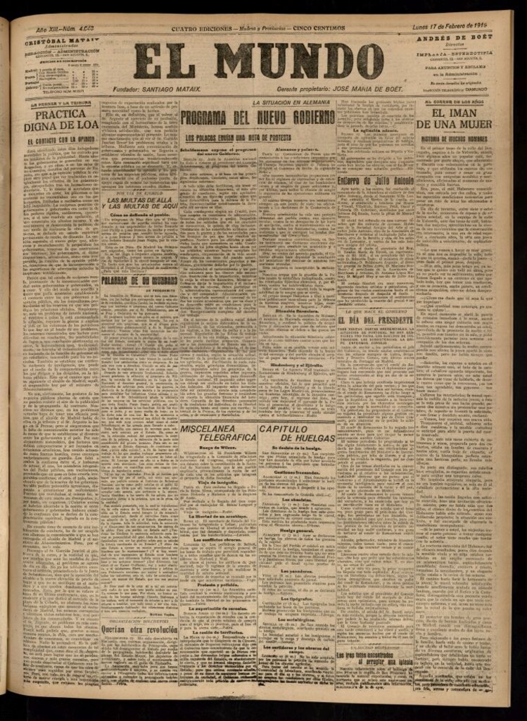Miniatura de El Mundo del 17 de febrero de 1919