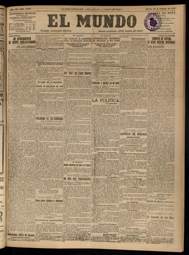 Miniatura de El Mundo del 25 de febrero de 1919