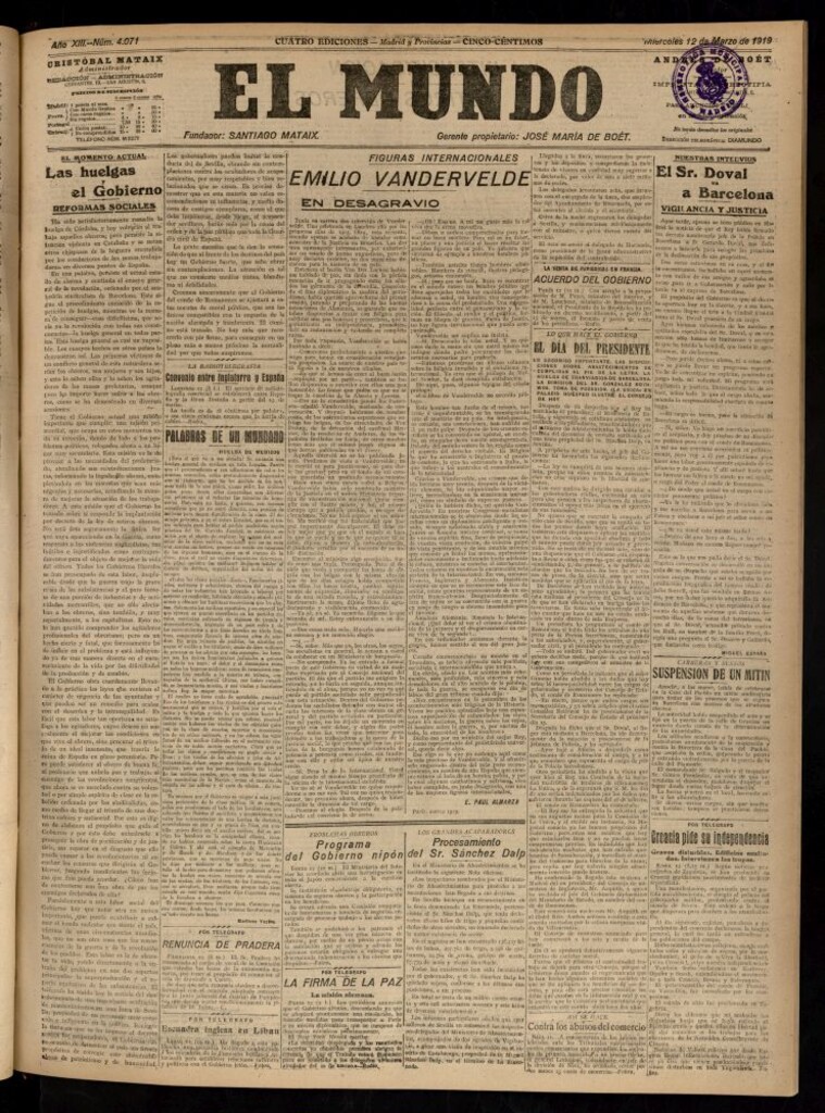 Miniatura de El Mundo del 12 de marzo de 1919