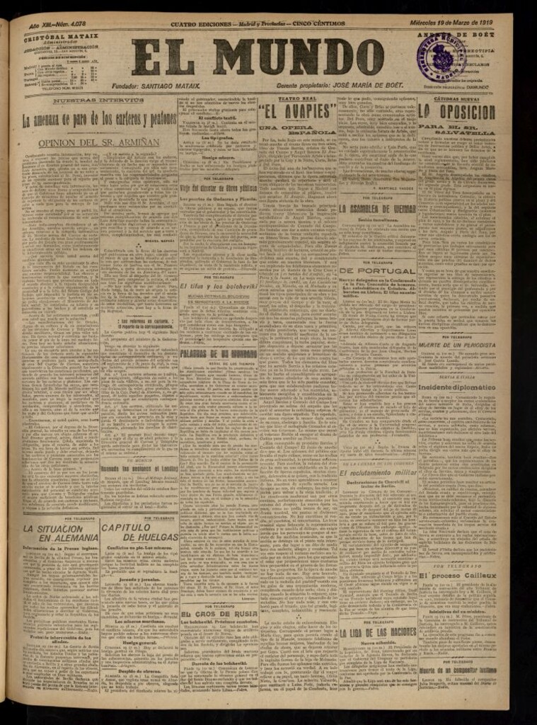 Miniatura de El Mundo del 19 de marzo de 1919