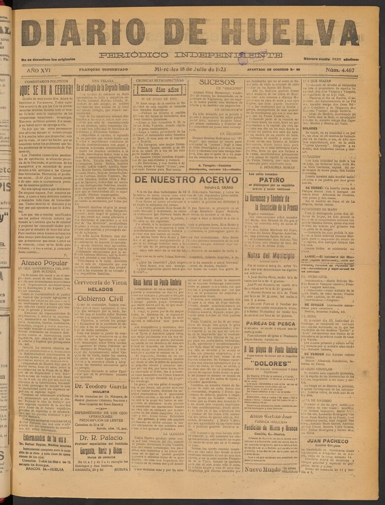 Miniatura de Diario de Huelva : periódico independiente del 18 de julio de 1923