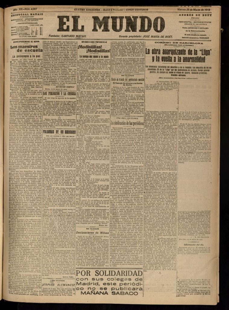 Miniatura de El Mundo del 28 de marzo de 1919