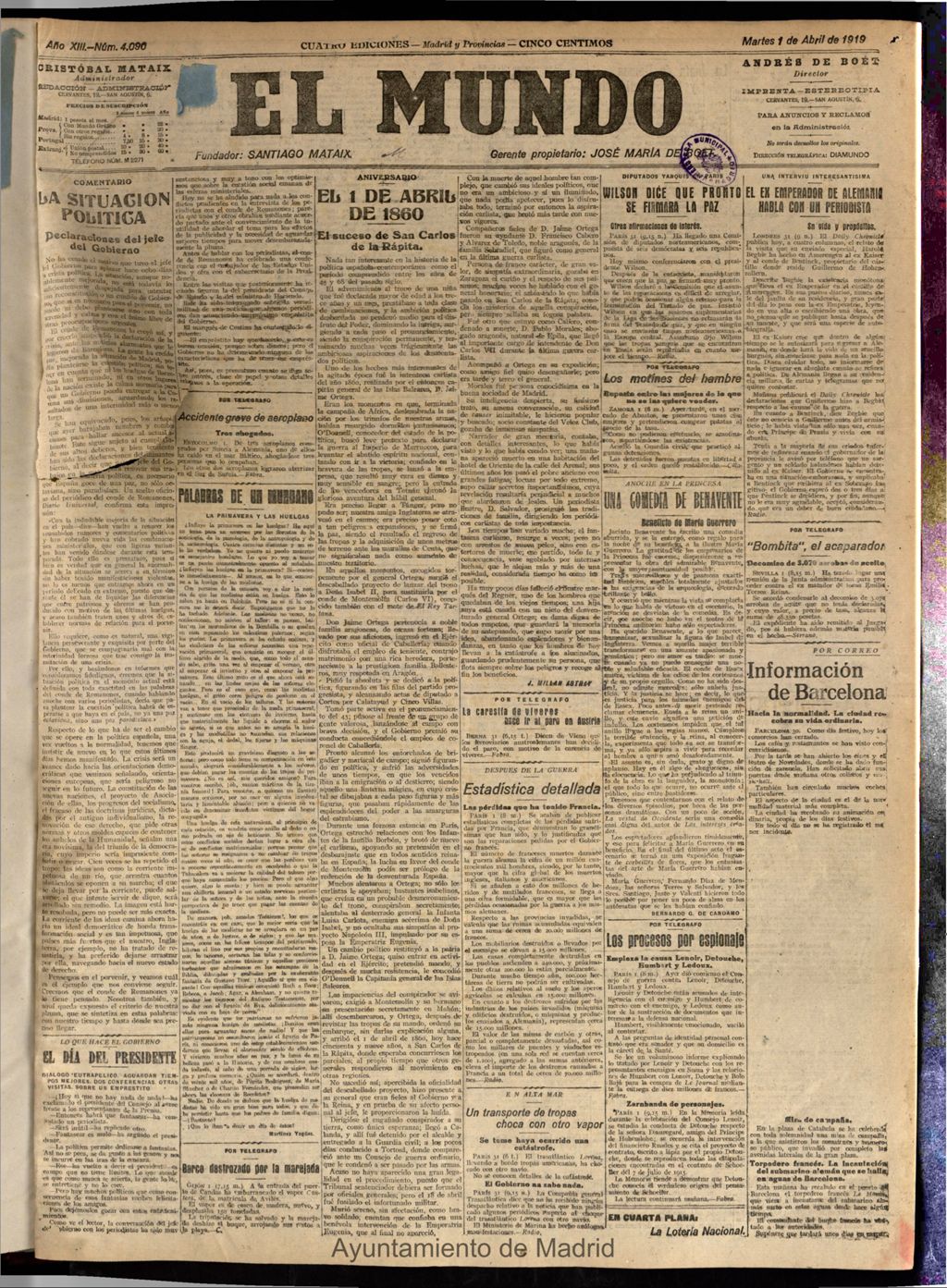 Miniatura de El Mundo del 1 de abril de 1919