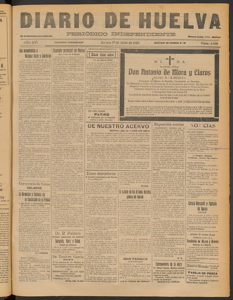 Miniatura de Diario de Huelva : periódico independiente del 19 de julio de 1923