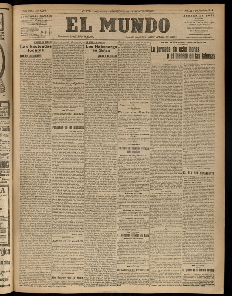 Miniatura de El Mundo del 4 de abril de 1919