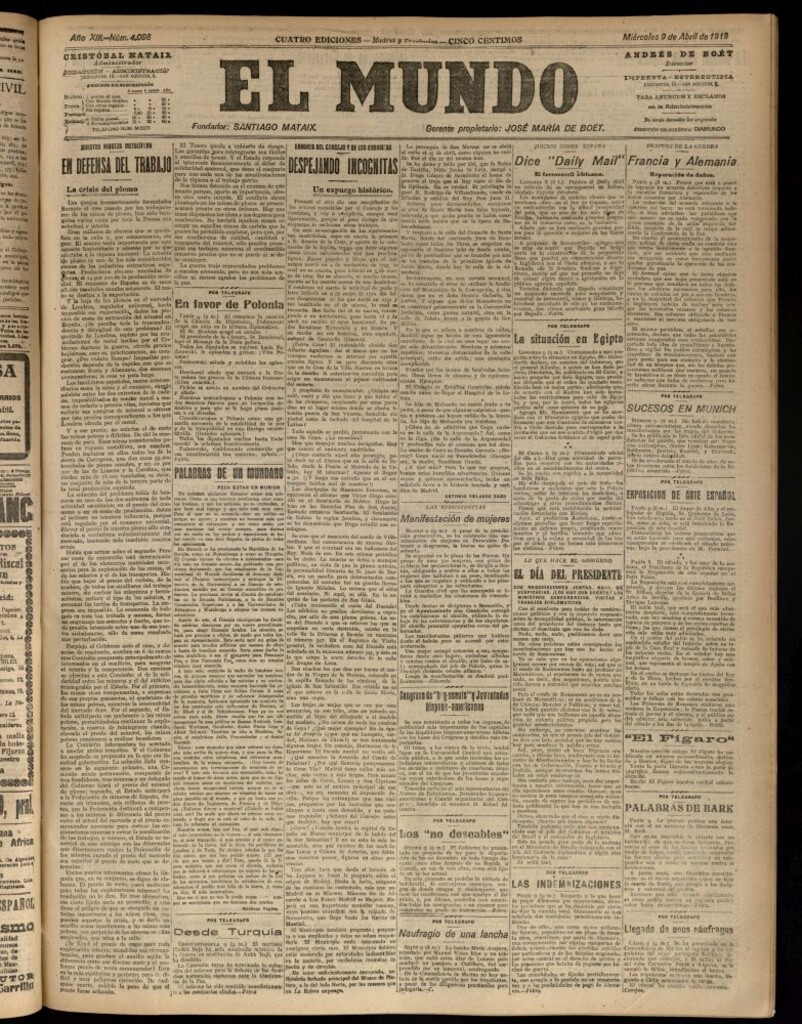 Miniatura de El Mundo del 9 de abril de 1919