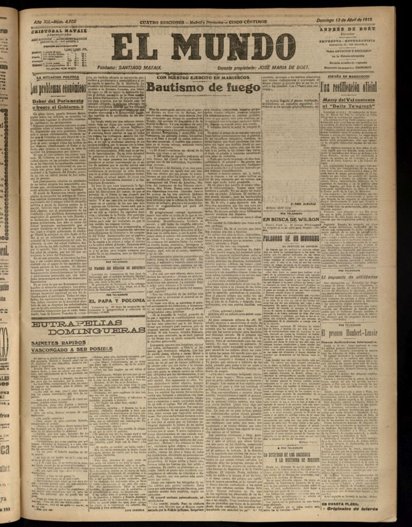 Miniatura de El Mundo del 13 de abril de 1919