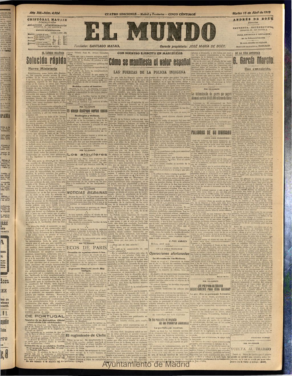 Miniatura de El Mundo del 15 de abril de 1919