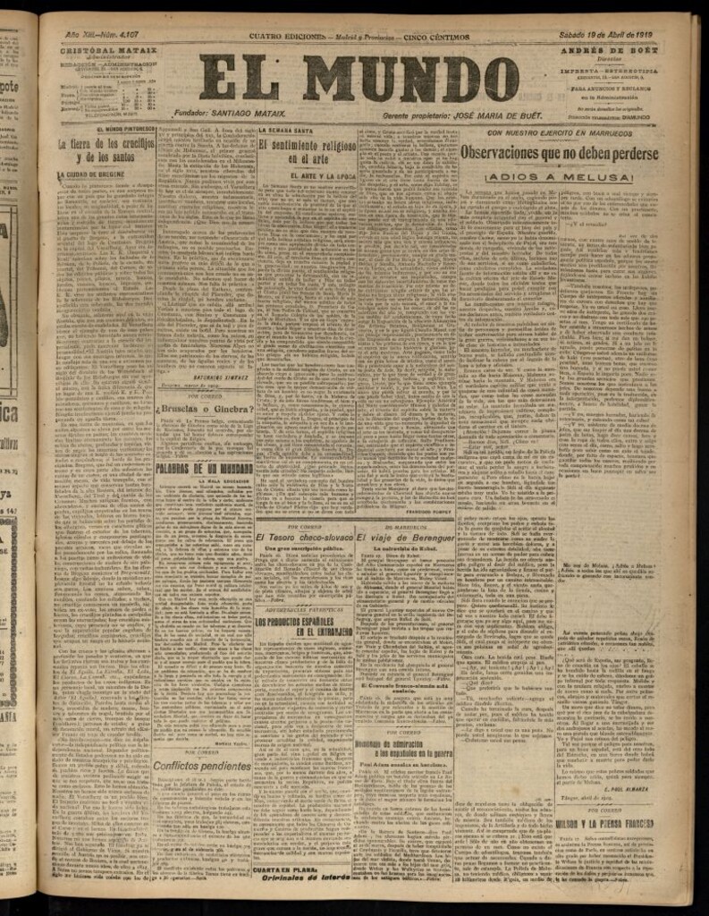 Miniatura de El Mundo del 19 de abril de 1919