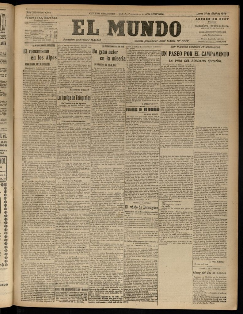 Miniatura de El Mundo del 21 de abril de 1919