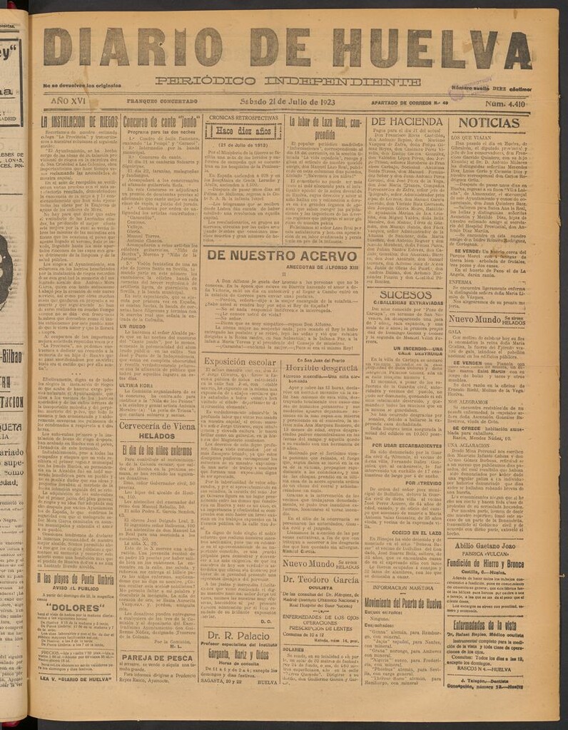 Miniatura de Diario de Huelva : periódico independiente del 21 de julio de 1923