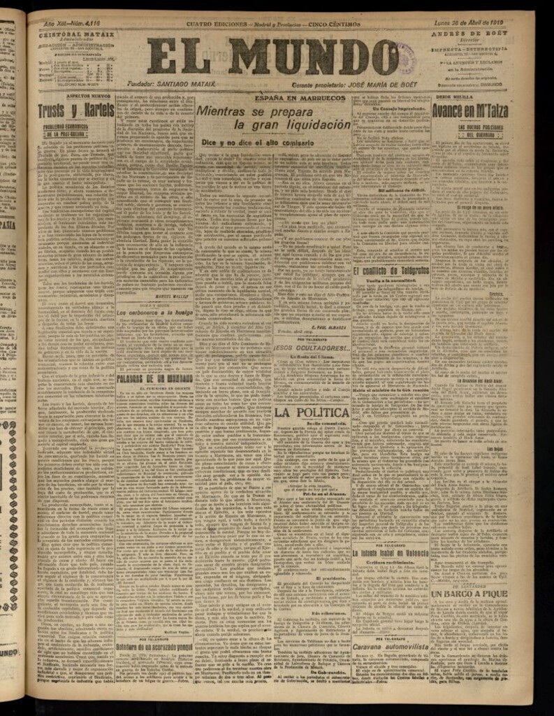 Miniatura de El Mundo del 28 de abril de 1919
