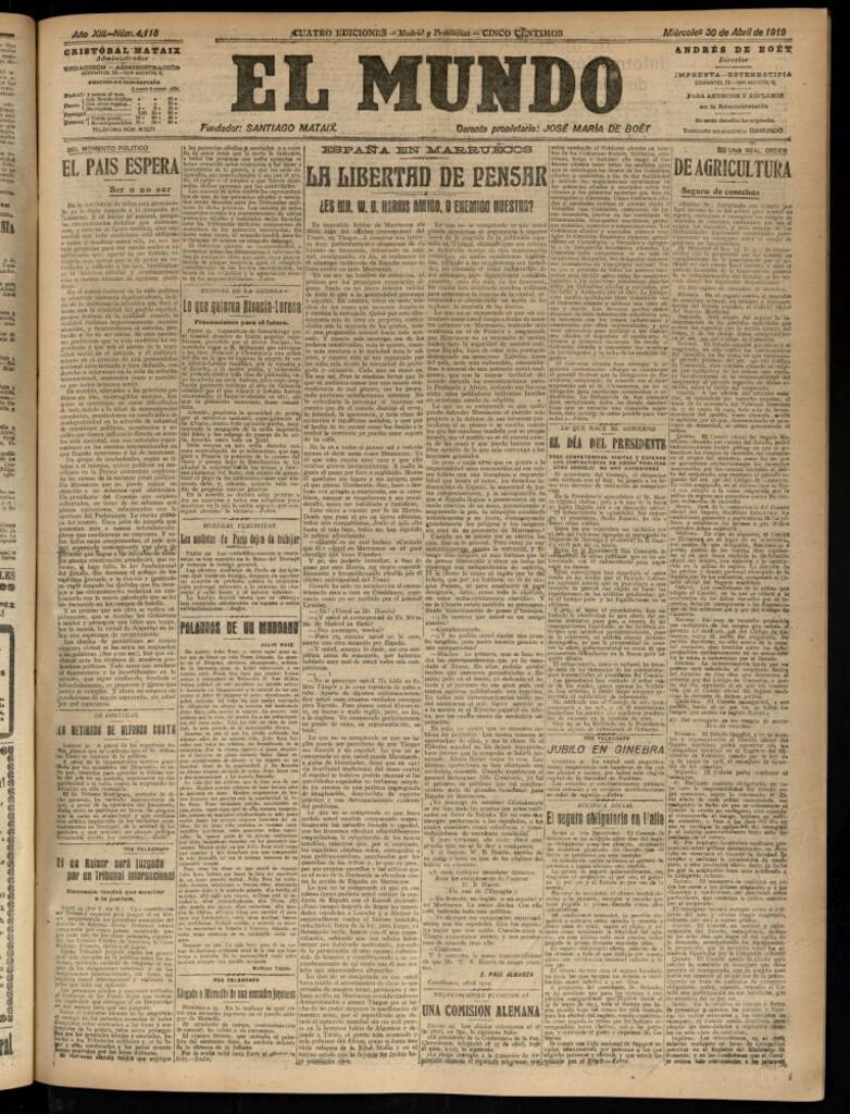 Miniatura de El Mundo del 30 de abril de 1919