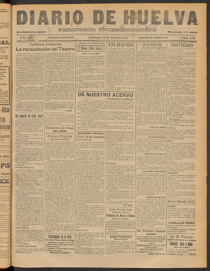 Miniatura de Diario de Huelva : periódico independiente del 22 de julio de 1923