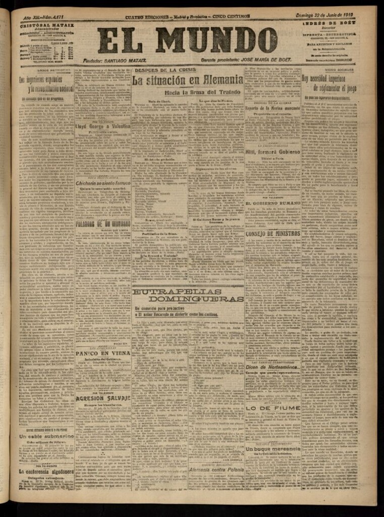 Miniatura de El Mundo del 22 de junio de 1919