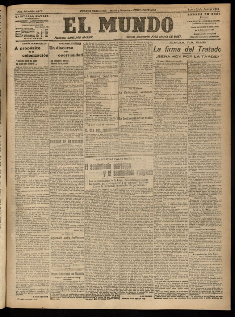 Miniatura de El Mundo del 23 de junio de 1919