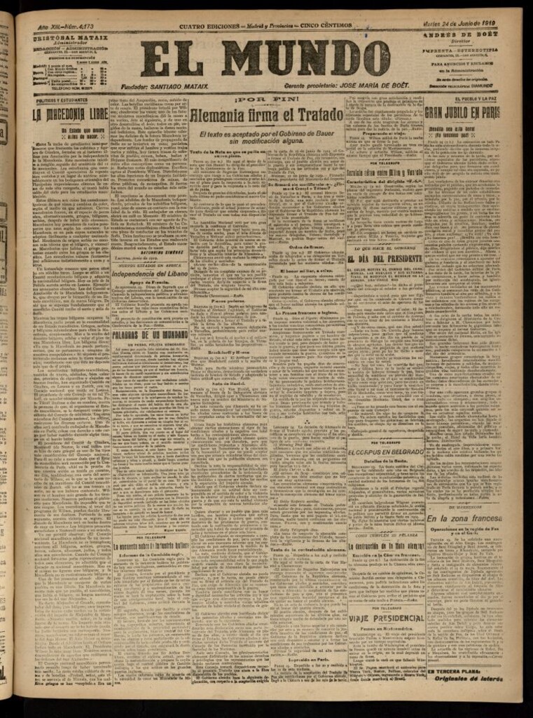 Miniatura de El Mundo del 24 de junio de 1919