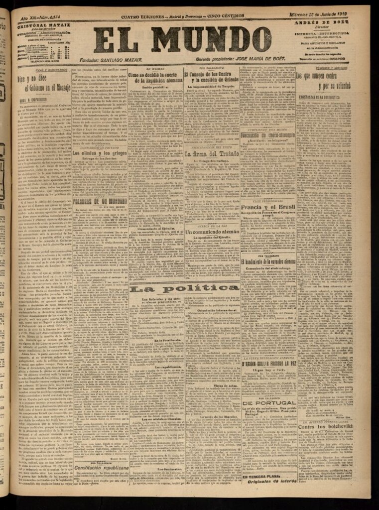 Miniatura de El Mundo del 25 de junio de 1919