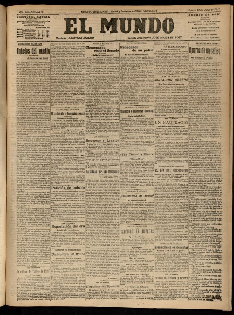 Miniatura de El Mundo del 26 de junio de 1919