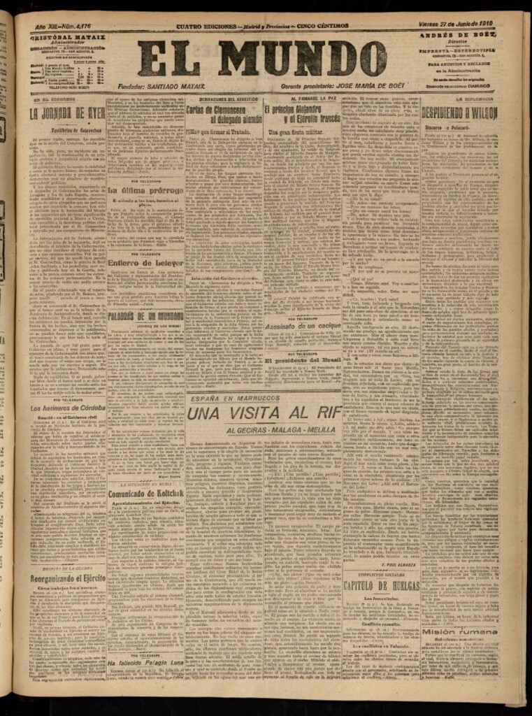 Miniatura de El Mundo del 27 de junio de 1919