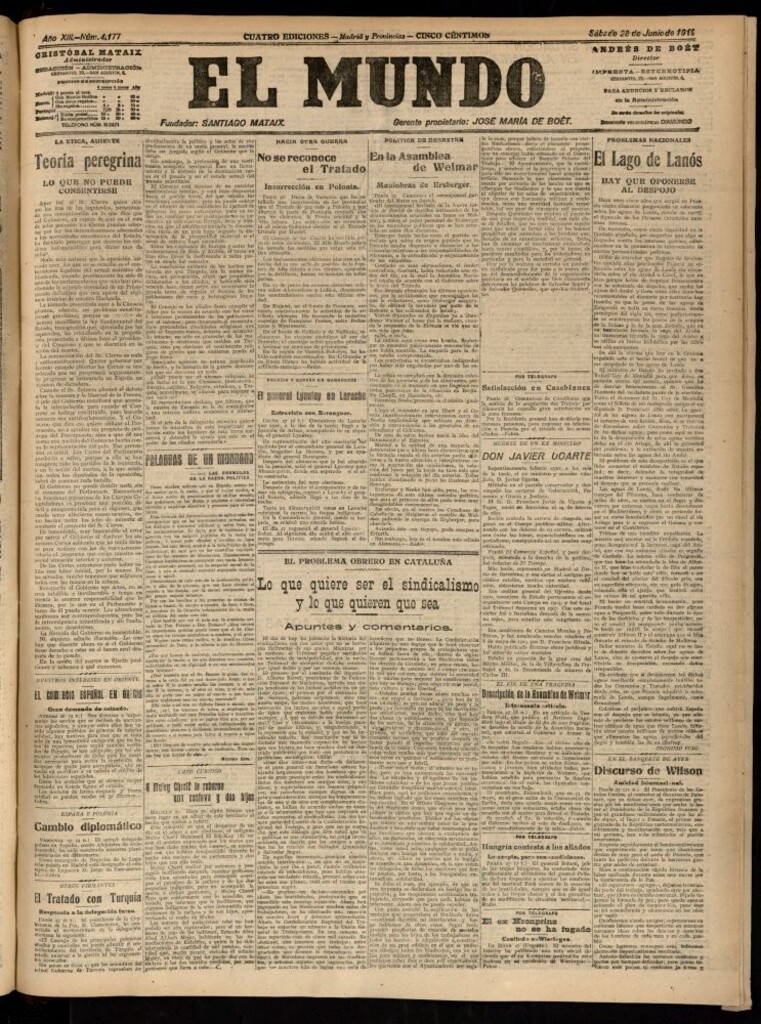 Miniatura de El Mundo del 28 de junio de 1919