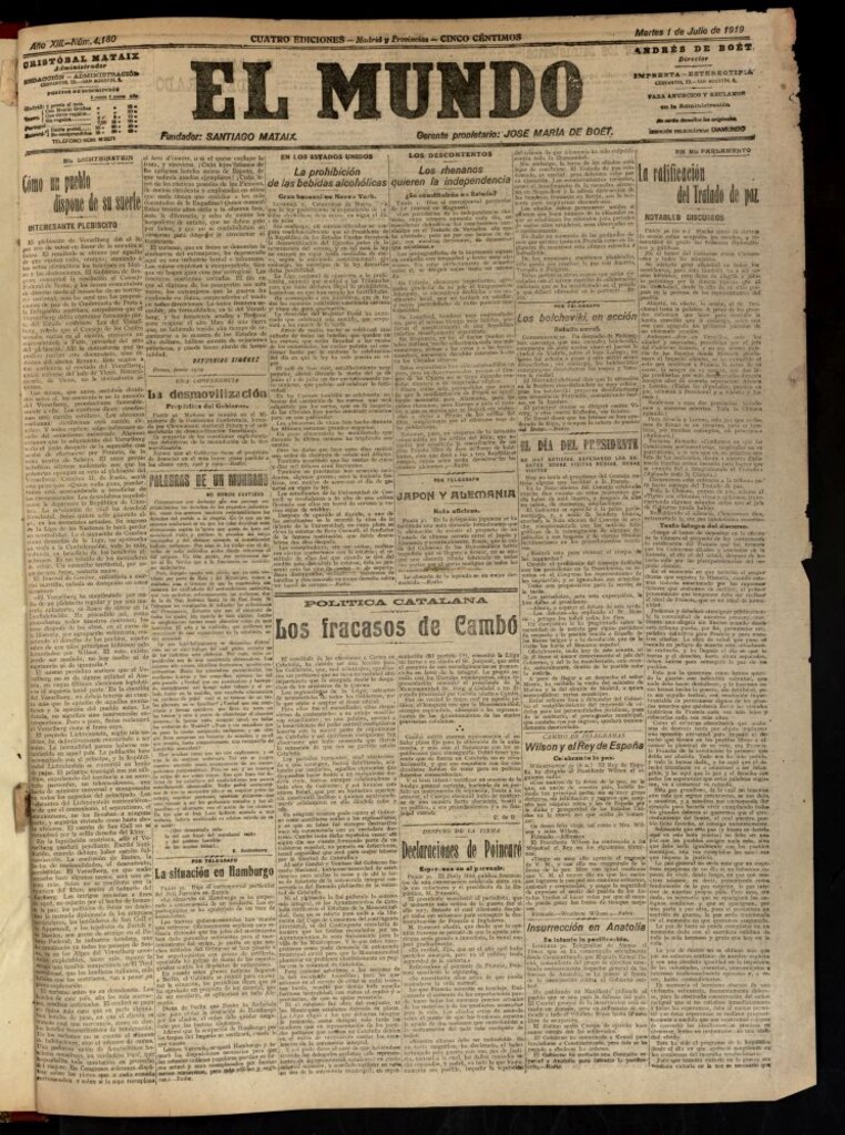 Miniatura de El Mundo del 1 de julio de 1919