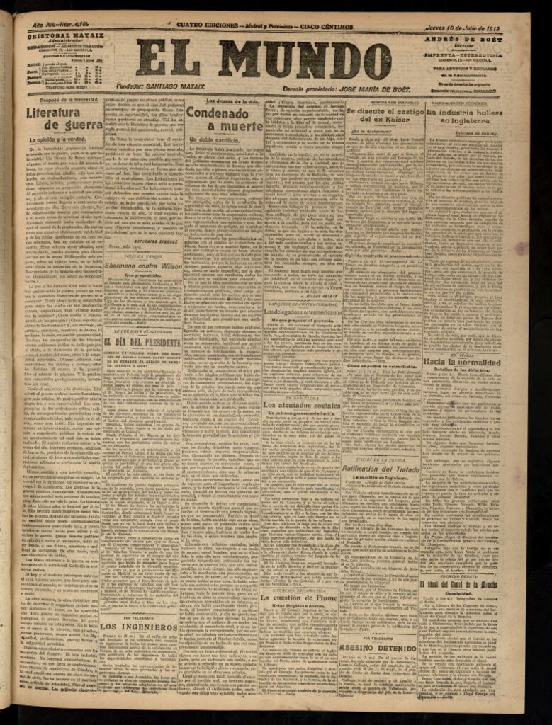 Miniatura de El Mundo del 10 de julio de 1919