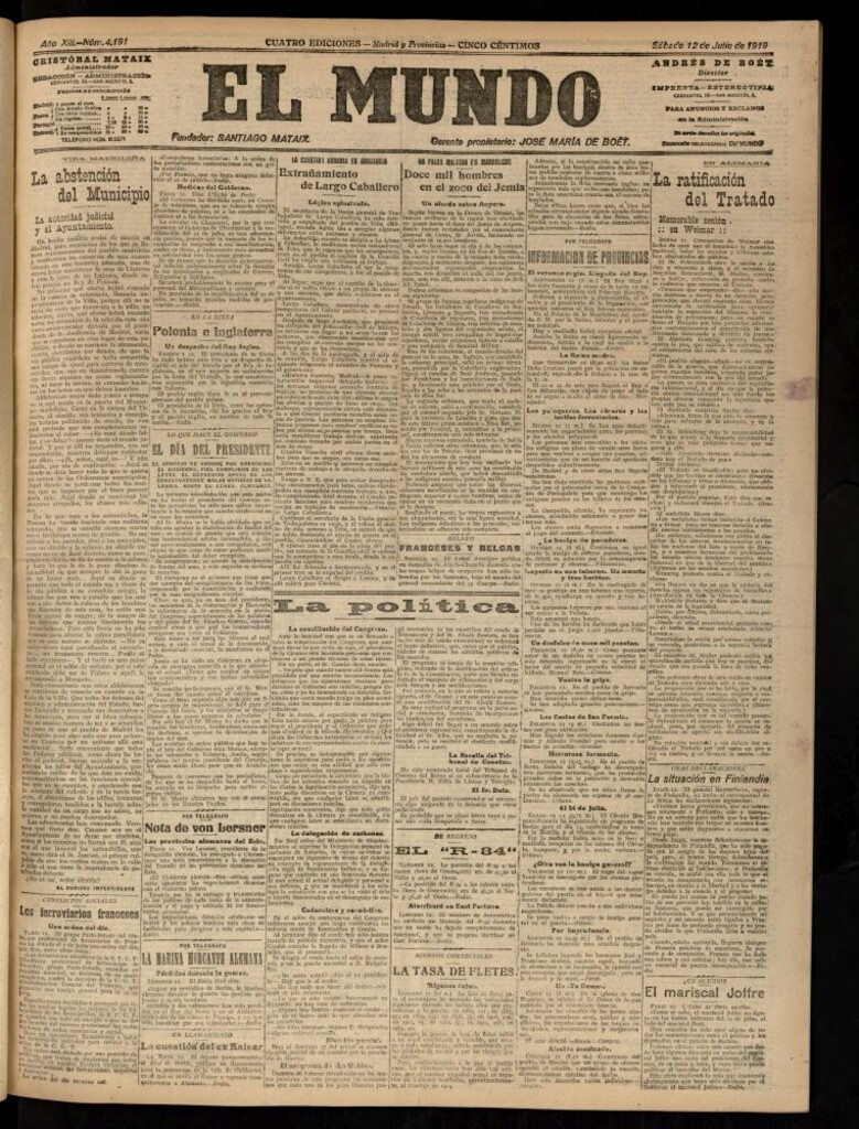 Miniatura de El Mundo del 12 de julio de 1919