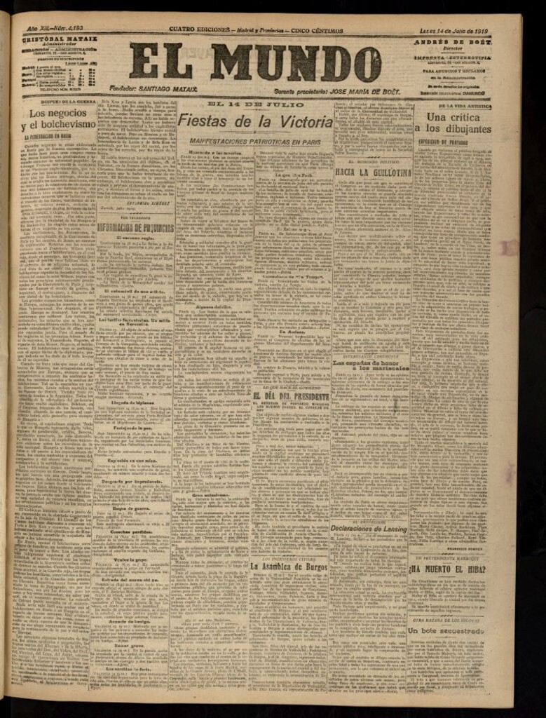 Miniatura de El Mundo del 14 de julio de 1919