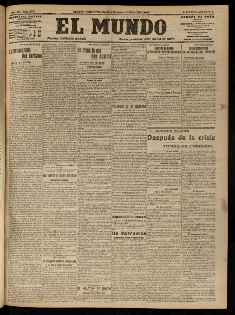 Miniatura de El Mundo del 21 de julio de 1919