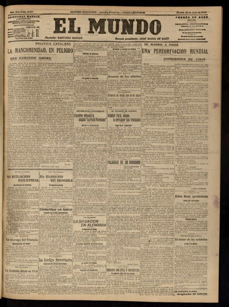 Miniatura de El Mundo del 22 de julio de 1919
